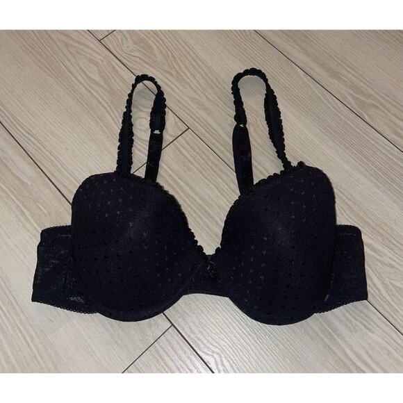 Playtex 4018 Thank Goodness It Fits Bra Lined UW Dots Mesh Womens 34C Black - Picture 2 of 6